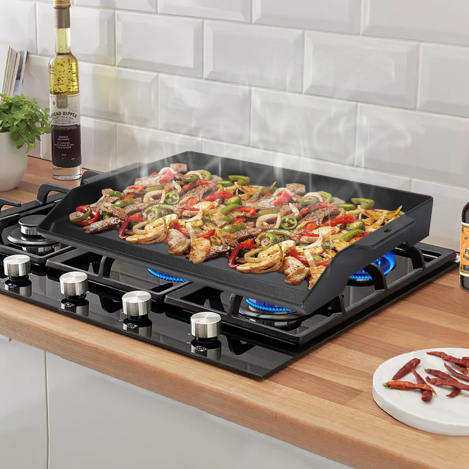 Cast Iron Griddle for Gas Grill, 23" x 16" Large Matte Porcelain Enamel Griddle