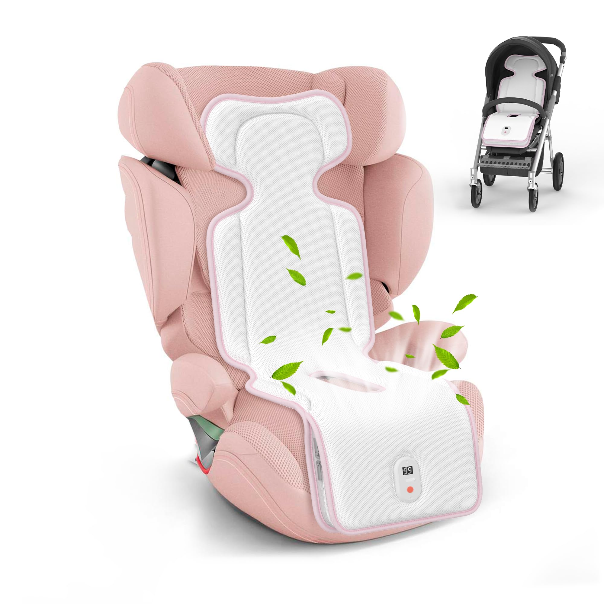 Baby Stroller Cooling Pad,Car Seat Cooler with 2 Built-in Blower Fan| 10h maxRuntime & 10000mAh Battery | 3-Speed Adjustable & Breathable 3D Mesh,Baby Carseat Cushion,Baby Essentials in Summer