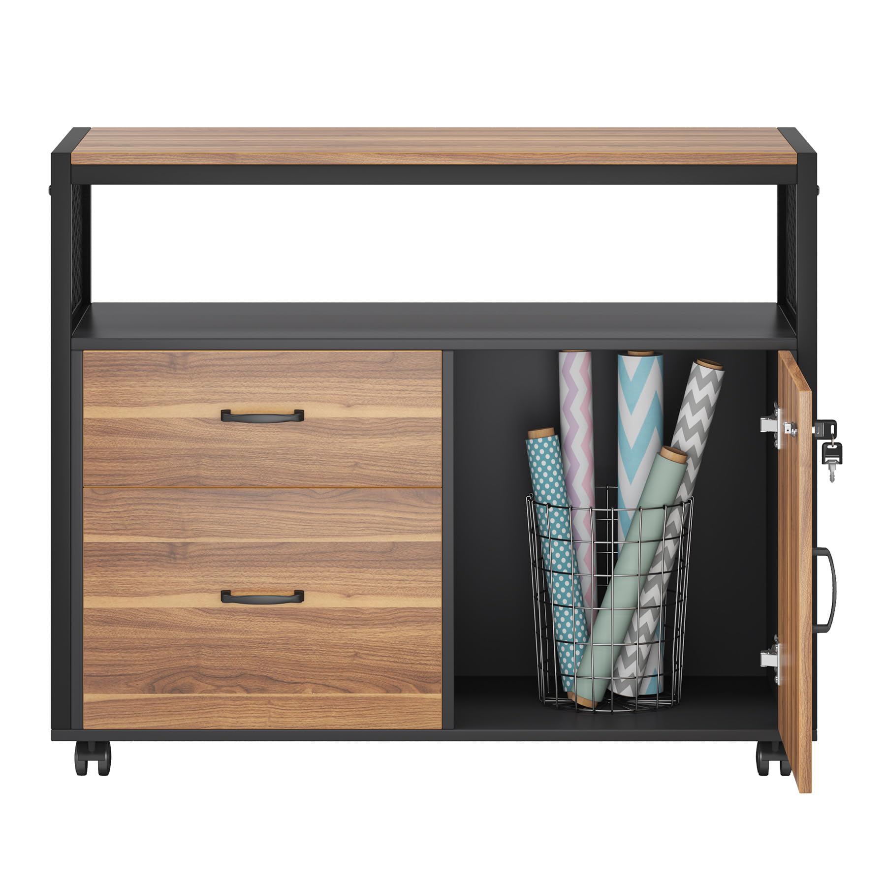 63" Executive Desk with Reversible File Cabinet, Large L-Shaped Office Desk