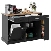 Kichen Island with Trash Can Storage, Kitchen Island Cart with Spice Rack & Towel Rack
