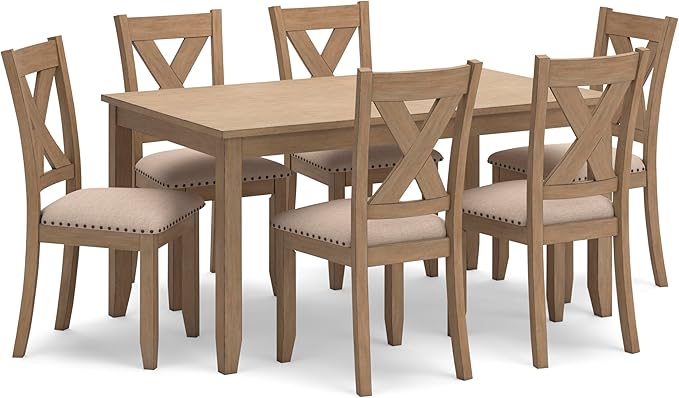 Skempton Cottage Dining Room Table Set with 6 Upholstered Chairs, Whitewash