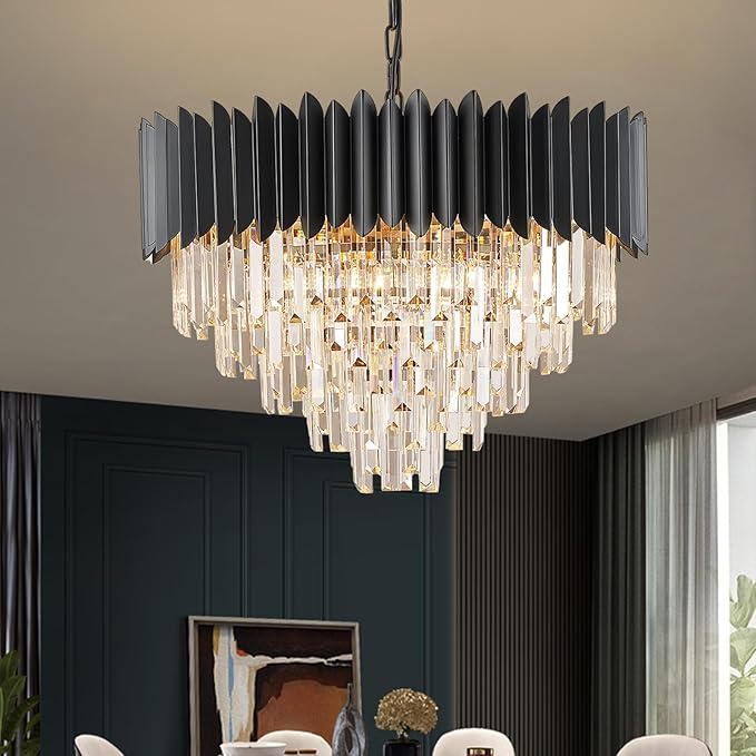 Chandelier 23.62'' K9 Crystal Round Pendant Lights Adjustable