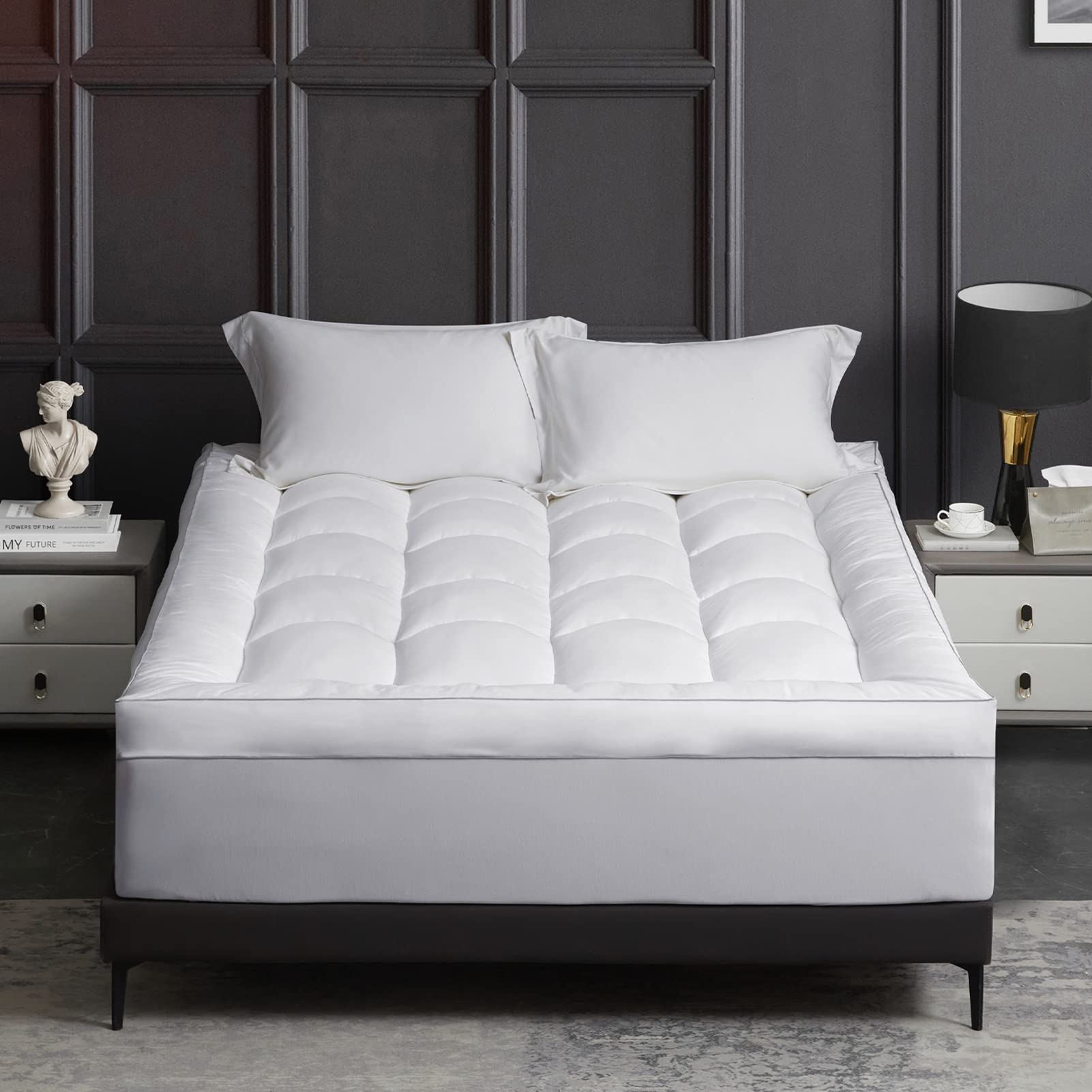 Extra Thick Mattress Topper Queen, Pillow Top Mattress Topper Overfilled 1300 GSM Down