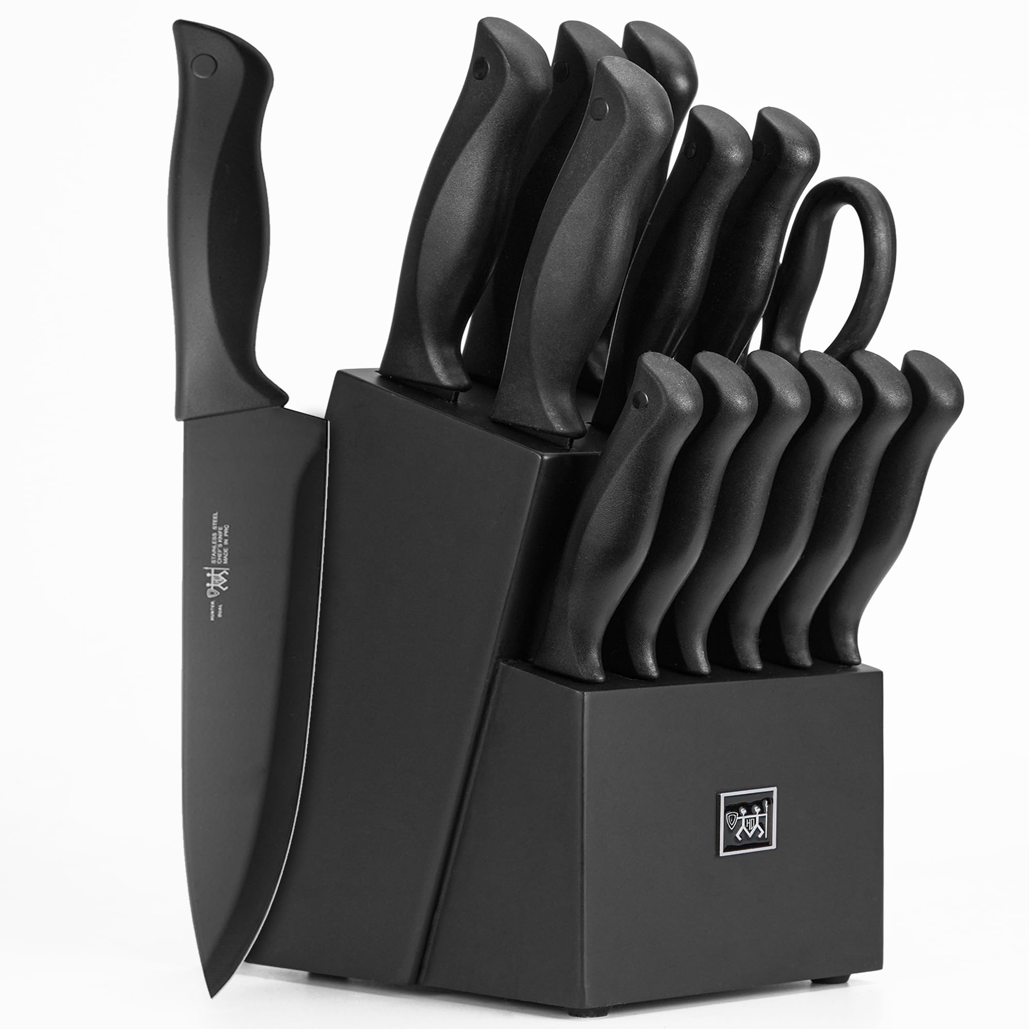 Knife Set,15 Pcs Kitchen Knife Set with Block Self Sharpening, Dishwasher Safe
