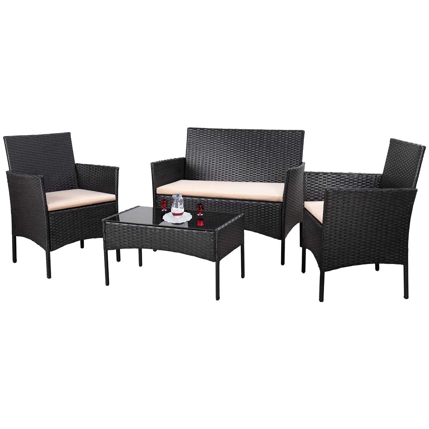4 Pieces Patio Rattan Chair Wicker Set,Outdoor Indoor,Patio Furniture Sets