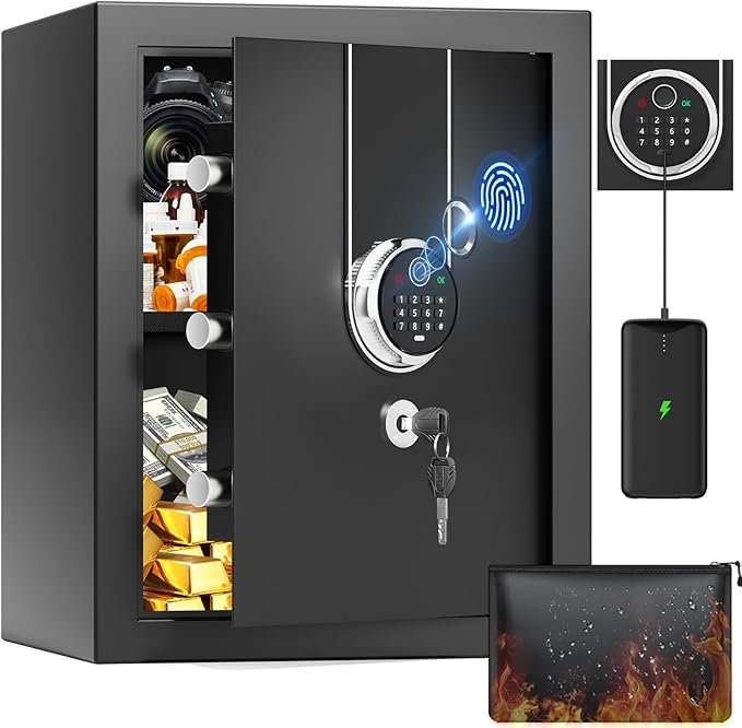 2.5 Cuft Biometric Safe Box, Fire Proof Safe For Home Documents with Fingerprint Lock