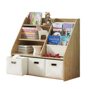 Kids Bookshelf with Storage Bins, Toy Storage Organizer with Drawers