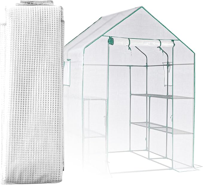 Walk-in Outdoor Greenhouse with 2 Mesh Windows, 4 Tiers, and 10 Shelves