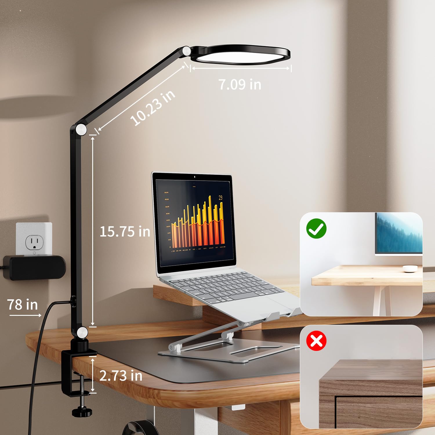 Lamps for Home Office, 1200LM Adjustable Swing Arm Desk Light with Clamp