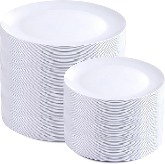 200 Pieces Blue Plastic Plates - Navy Blue and Gold Disposable