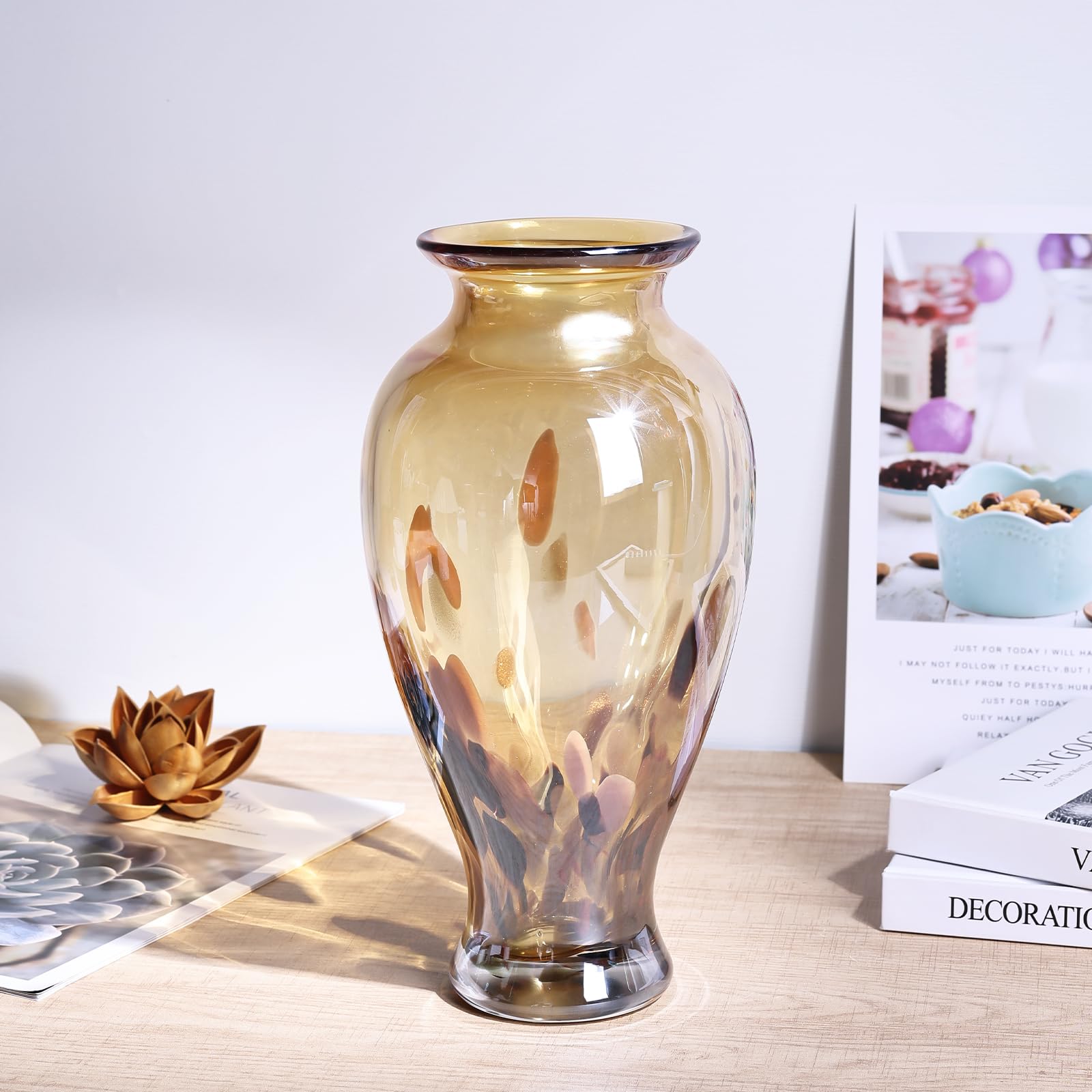 Vase 11.8" Tall Beautiful Amber Gold Sea Wide Mouth Bud Vase