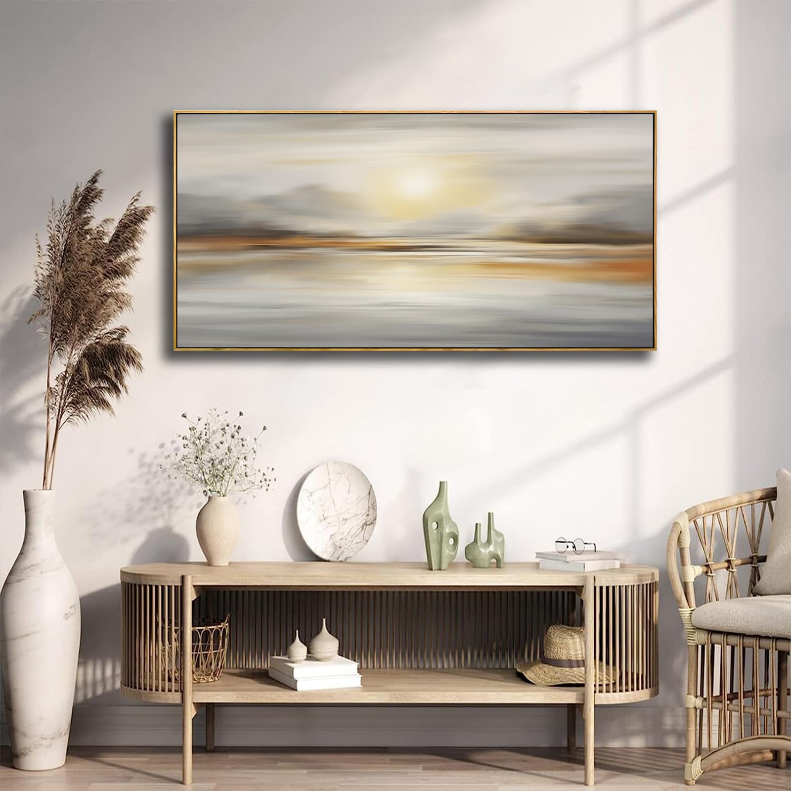Framed Wall Art Abstract Seascape Canvas Printing Wall Decor Artwork for Living Room