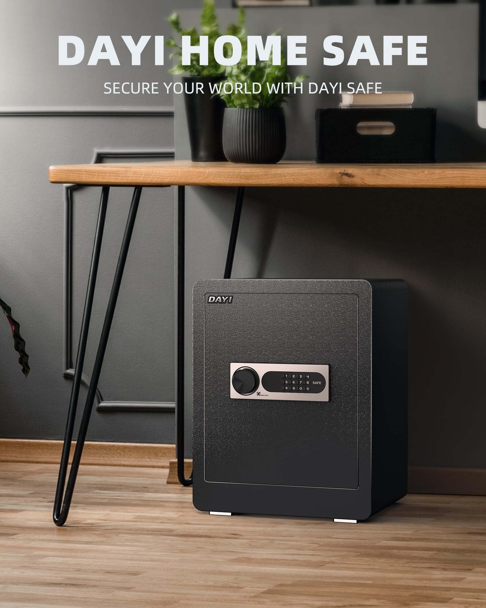 DAYI Safe Box, 2.0 Cubic Feet Home Safe with Fireproof Waterproof Bag, Security Safe Box for Money Cash Valuables, Digital Electronic Keypad, Dual Alarm System, Removable Shelf - D-45