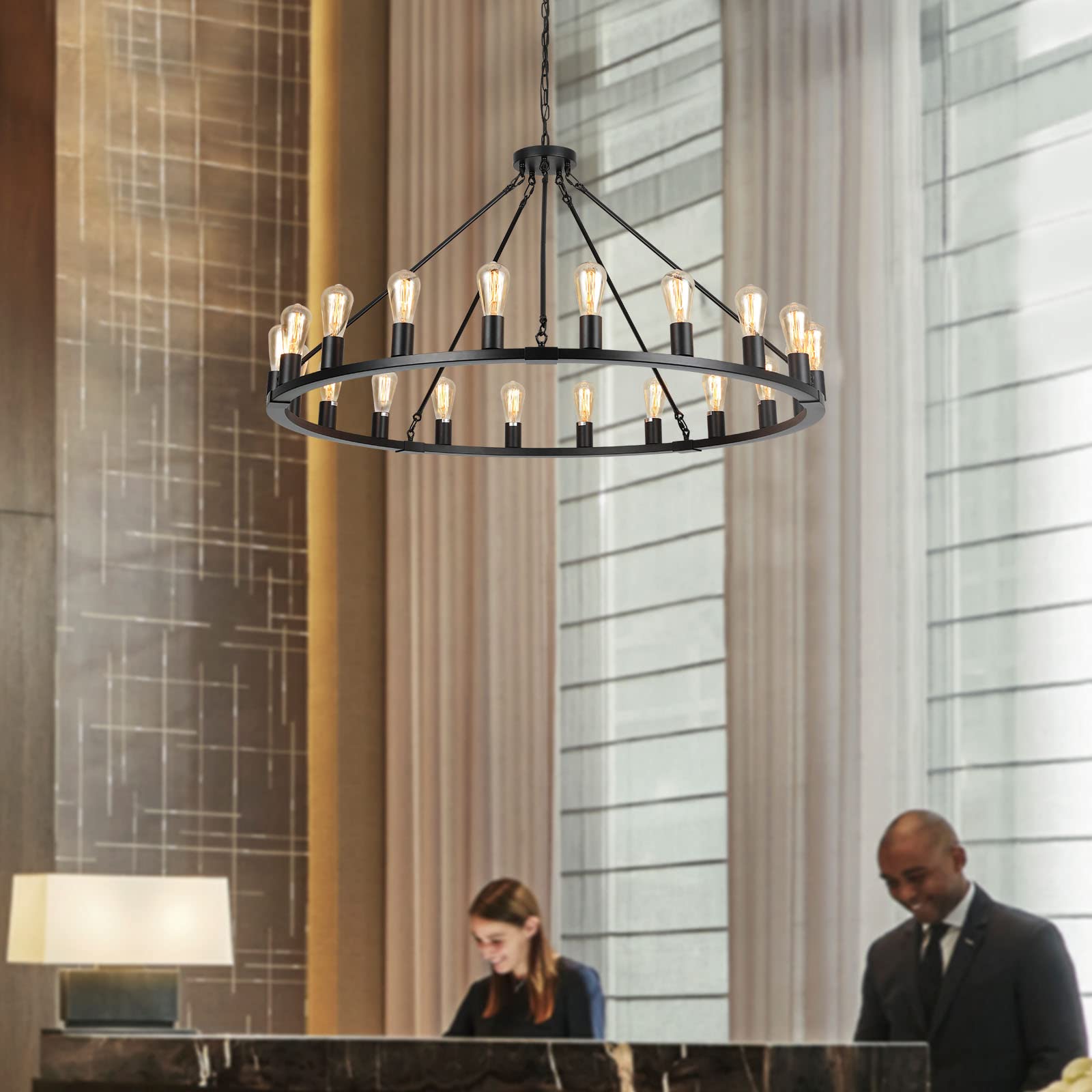 Wagon Wheel Chandelier, Large Black Farmhouse Chandelier for Dining Room Light Fixture