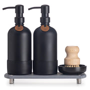 Hand and Dish Soap Dispenser Set, Kitchen Soap Dispenser Set with Handmade Leather Tag