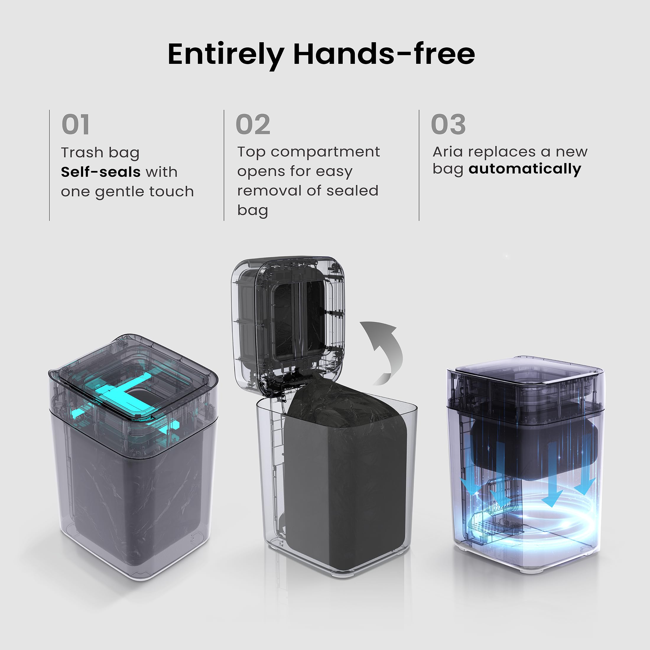 OPTIMUS DESIGN STUDIO Automatic Self Changing Trash Can, Self Sealing Motion Sensor Touchless Kitchen/Bathroom/Office, 4.5Gallon 17L (1-Refill Ring)