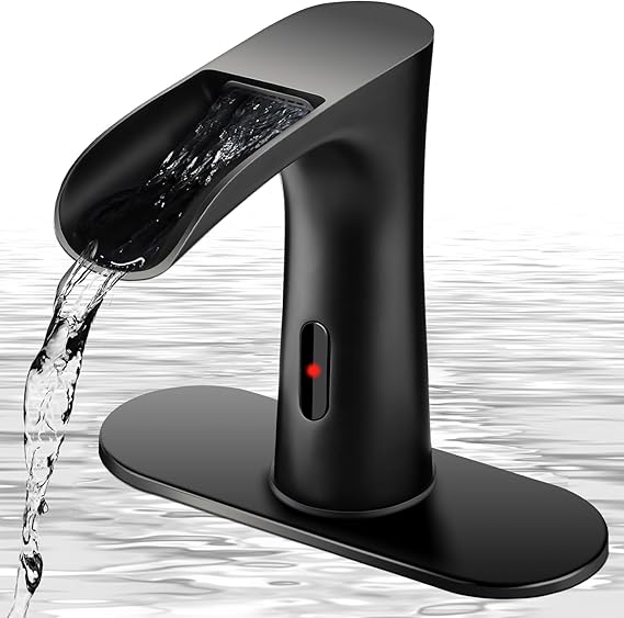 Touchless Sensor Bathroom Sink Faucet for 1 Hole, Waterfall Automatic Hands-Free