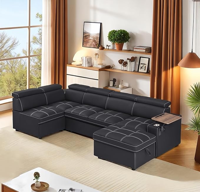 90 inch Ultra-fine Fiber Segmented Sleeper Sofa with Pull-Out Bed,Living Room