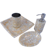 Unique 4-Piece Houseware Mother of Pearl & Steel Countertop Hand Liquid Soap/Lotion