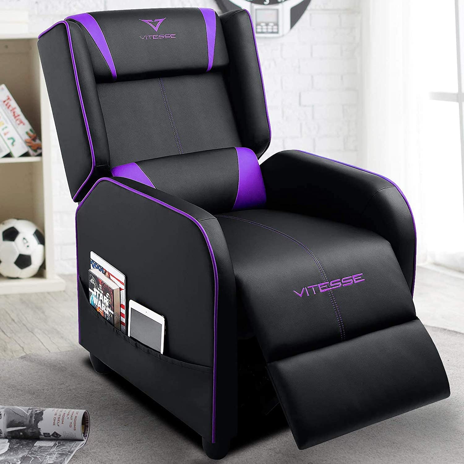 Gaming Recliner Chair Racing Style Single PU Leather Sofa Modern Living Room
