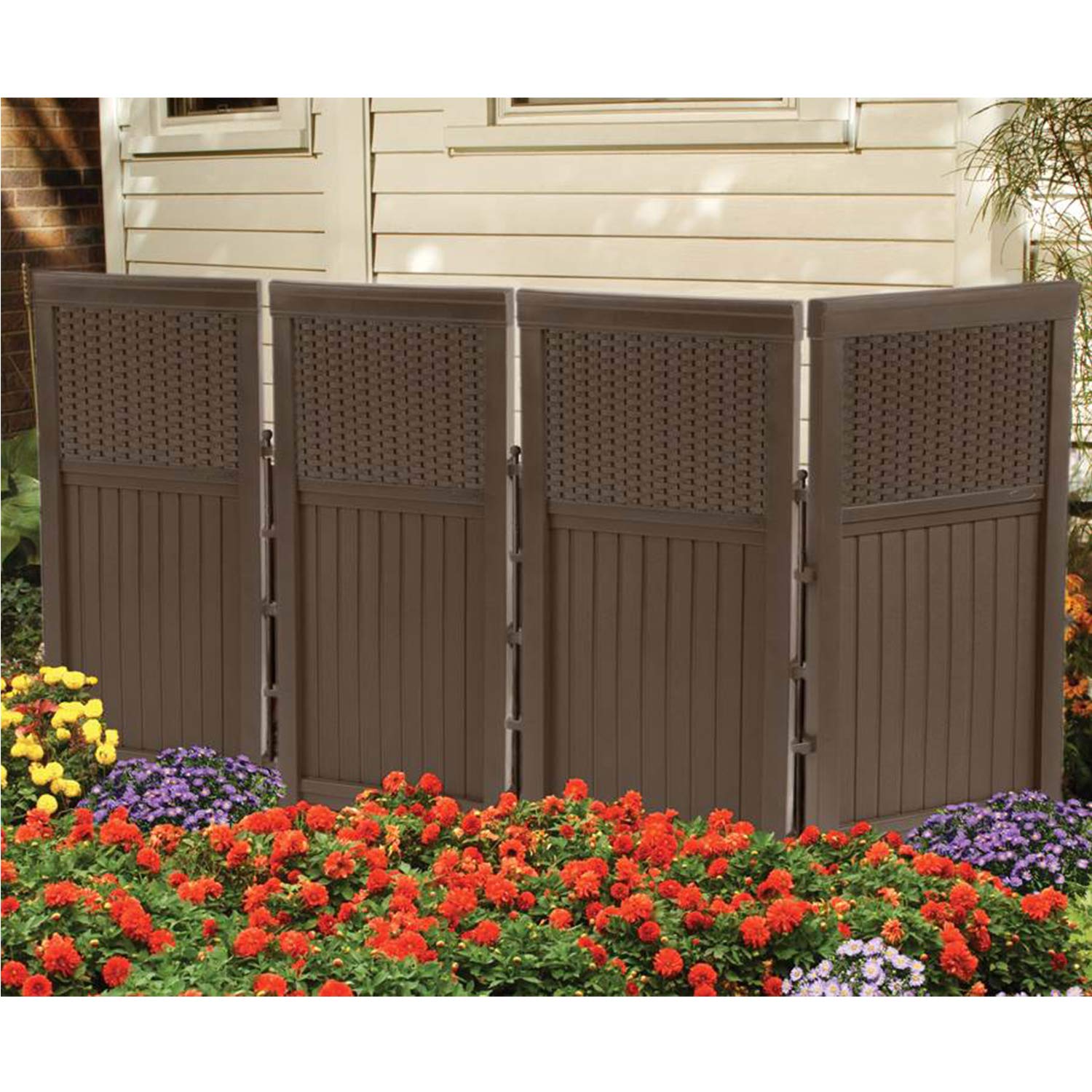 4 Freestanding Wicker Resin Reversible Panel Outdoor Screen Enclosure, Brown, 23"