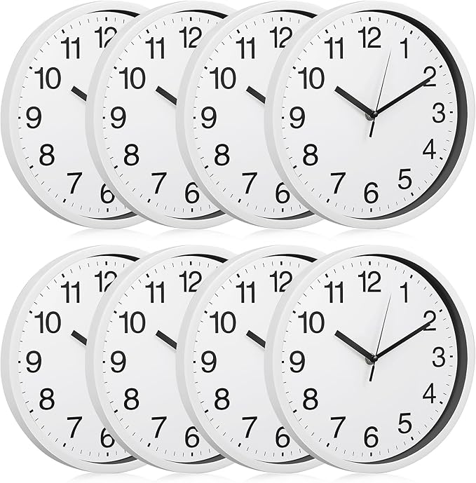 8 Pcs Wall Clock Bulk Large Silent Battery Operated Classroom Clocks Quartz Analog