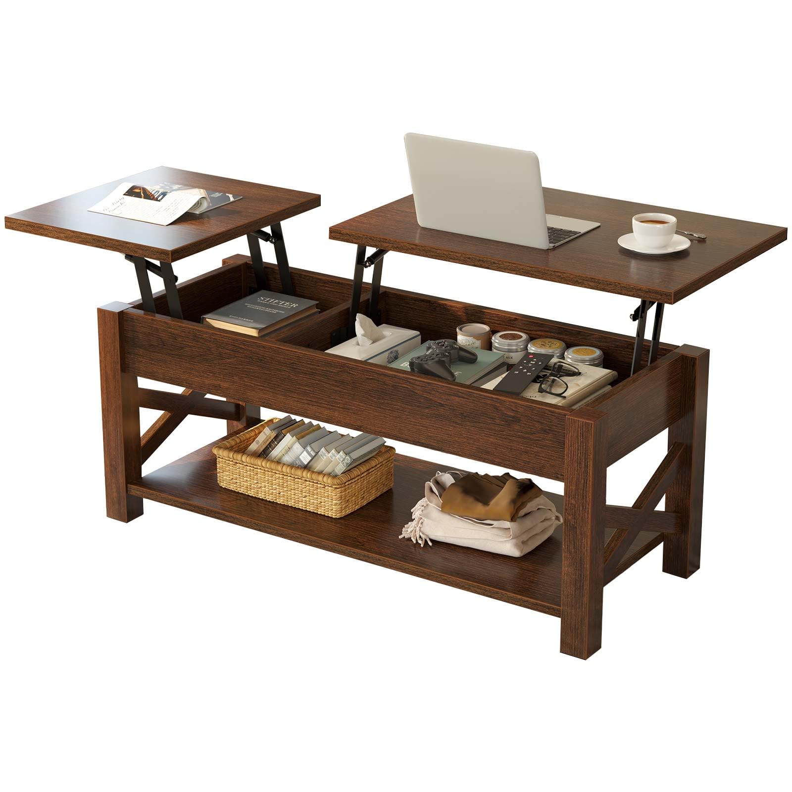 Coffee Table, 47.2" Lift Top with Hidden Compartment, 2 Way Lift Top Coffee Table