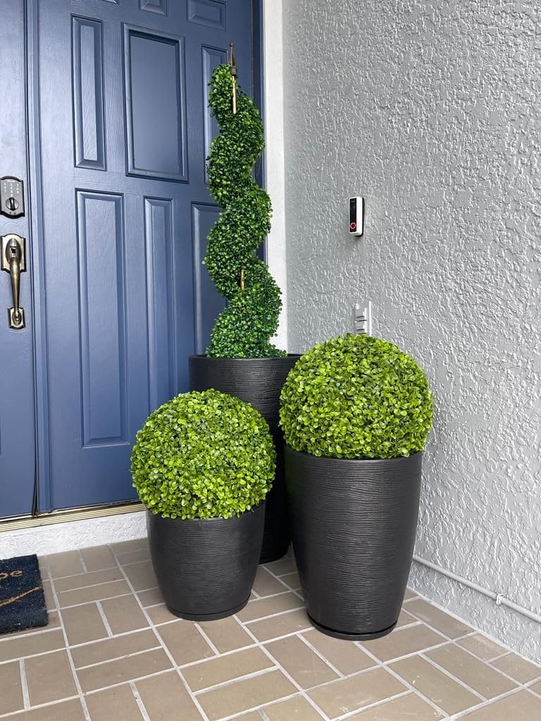 Plastic Plant Pot, Black, Set of 3 (11+17+25 inch) with Drainage Hole and Saucer