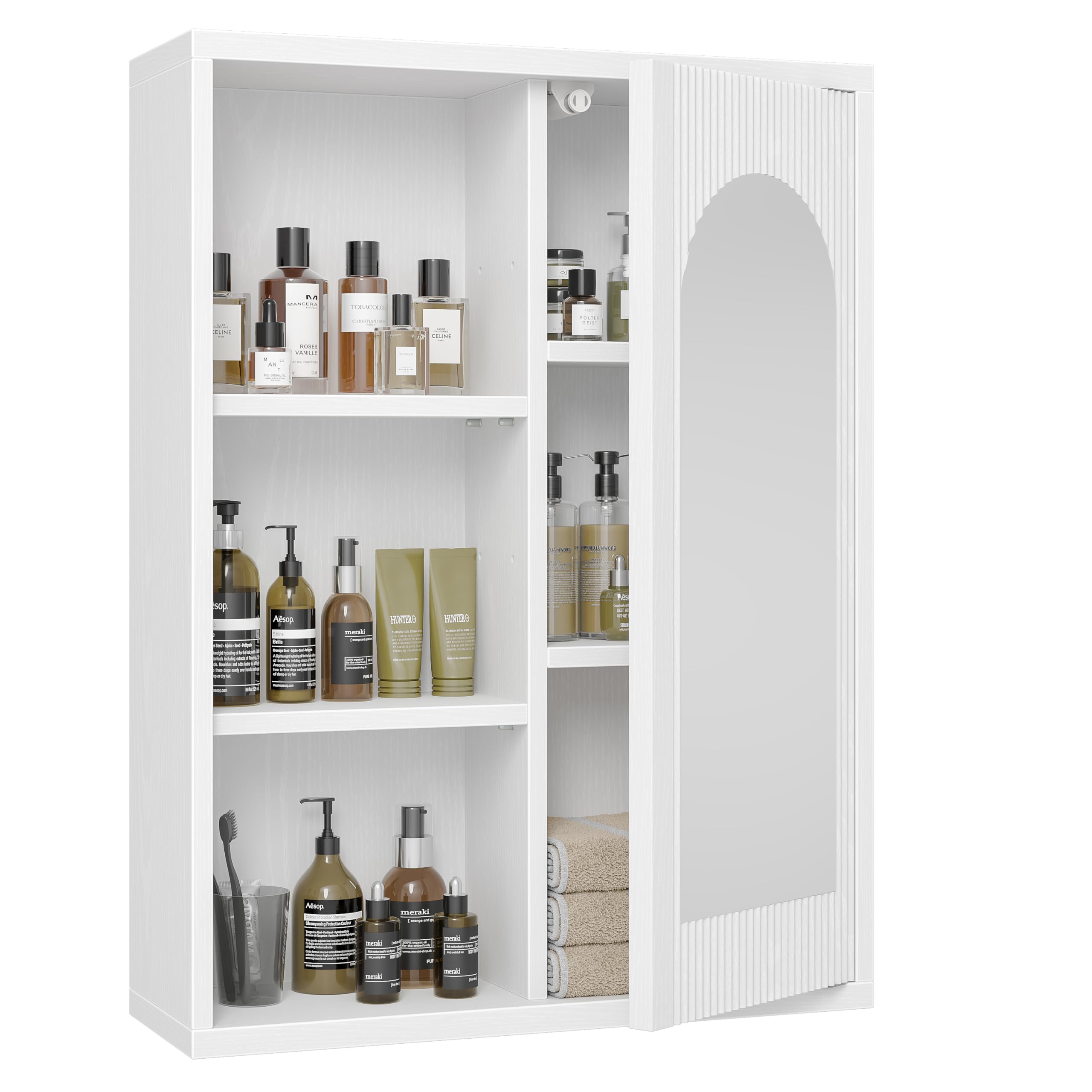 20’’x26’’ Medicine Cabinet, Bathroom Cabinet Wall Mounted with Fluted Door & Arch Mirror