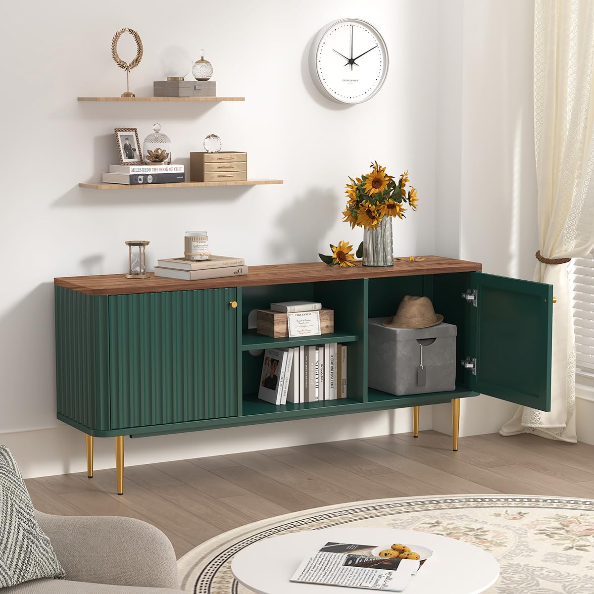 55” Fluted TV Stand, Mid Century Modern TV Stand for 55/60/65 inch TV for Living Room