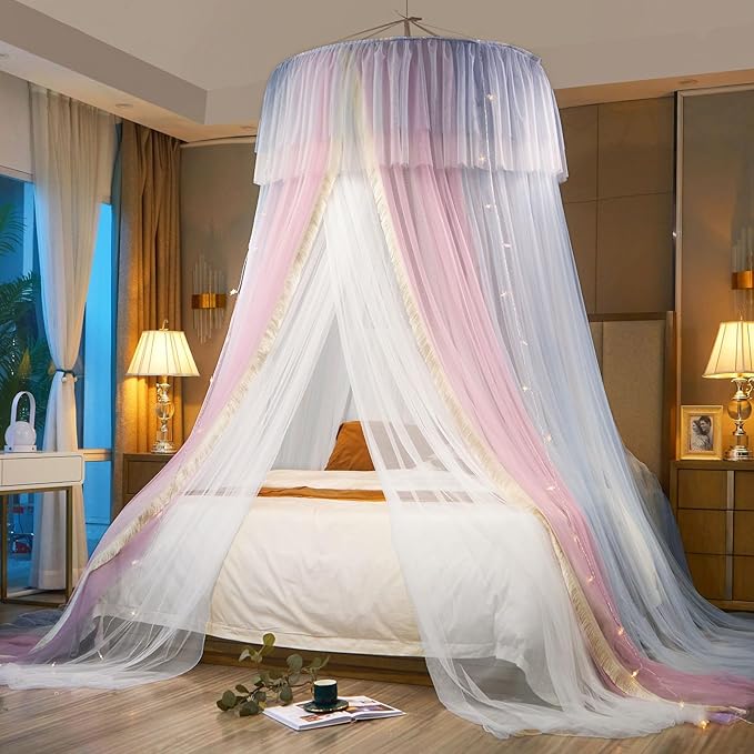 Princess Bed Canopy for Girls & Adults, Elegant Double-Layer Bed Curtain