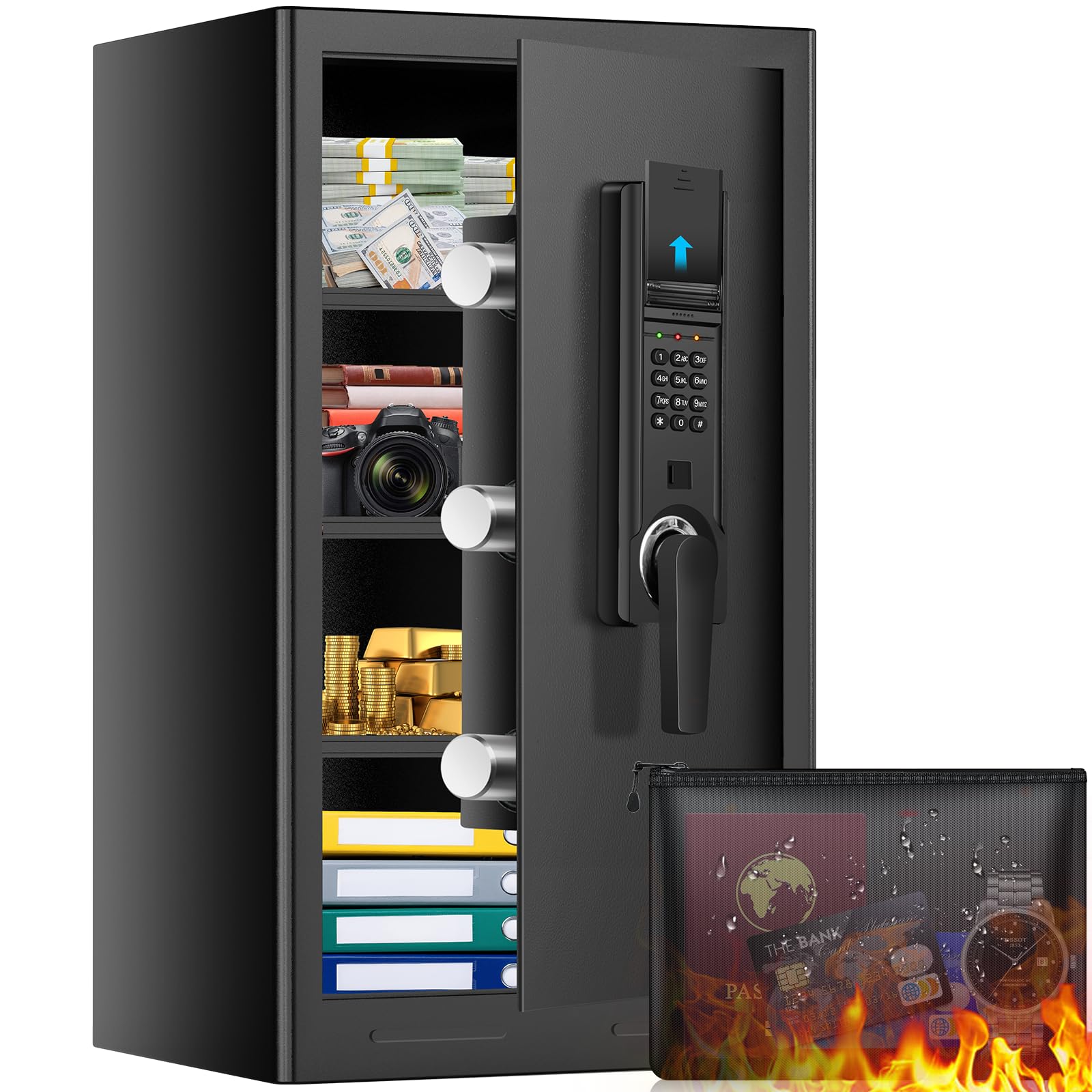 6.0 Cub Home Safe, Large Safes for Home Use with Fire and Water proof Bag