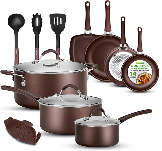14-Piece Nonstick Cookware PFOA/PFOS-Free Heat Resistant Lacquer Kitchen Ware Set