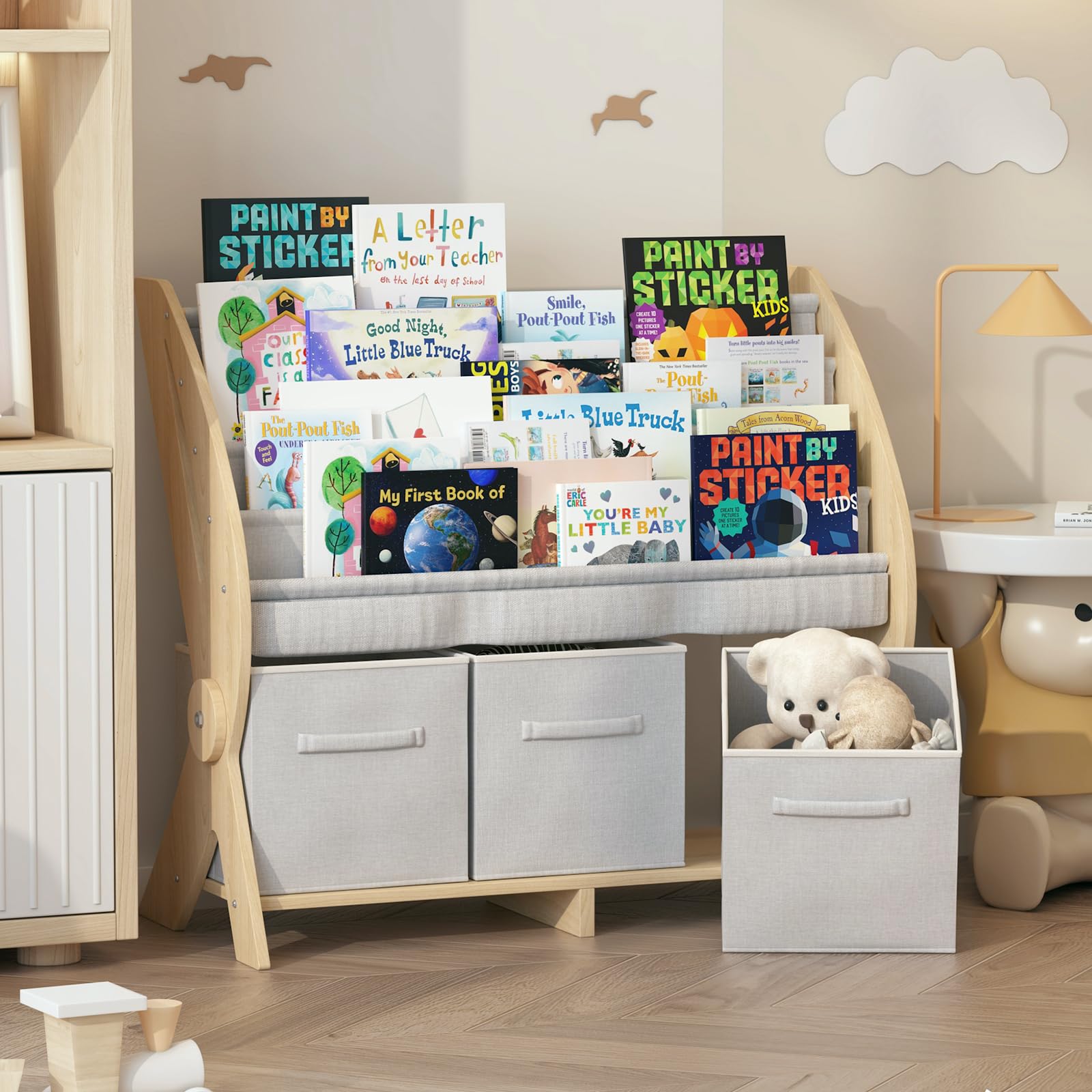 Kids Bookshelf 4 Tier Toddler Book Rack Baby Bookcase