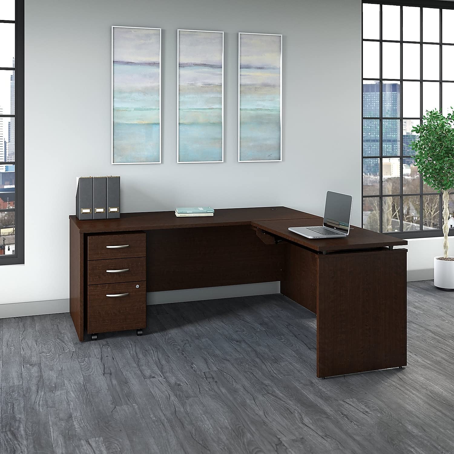 Series C 72W x 30D 3 Position Sit to Stand L Shaped Desk with Mobile File Cabinet