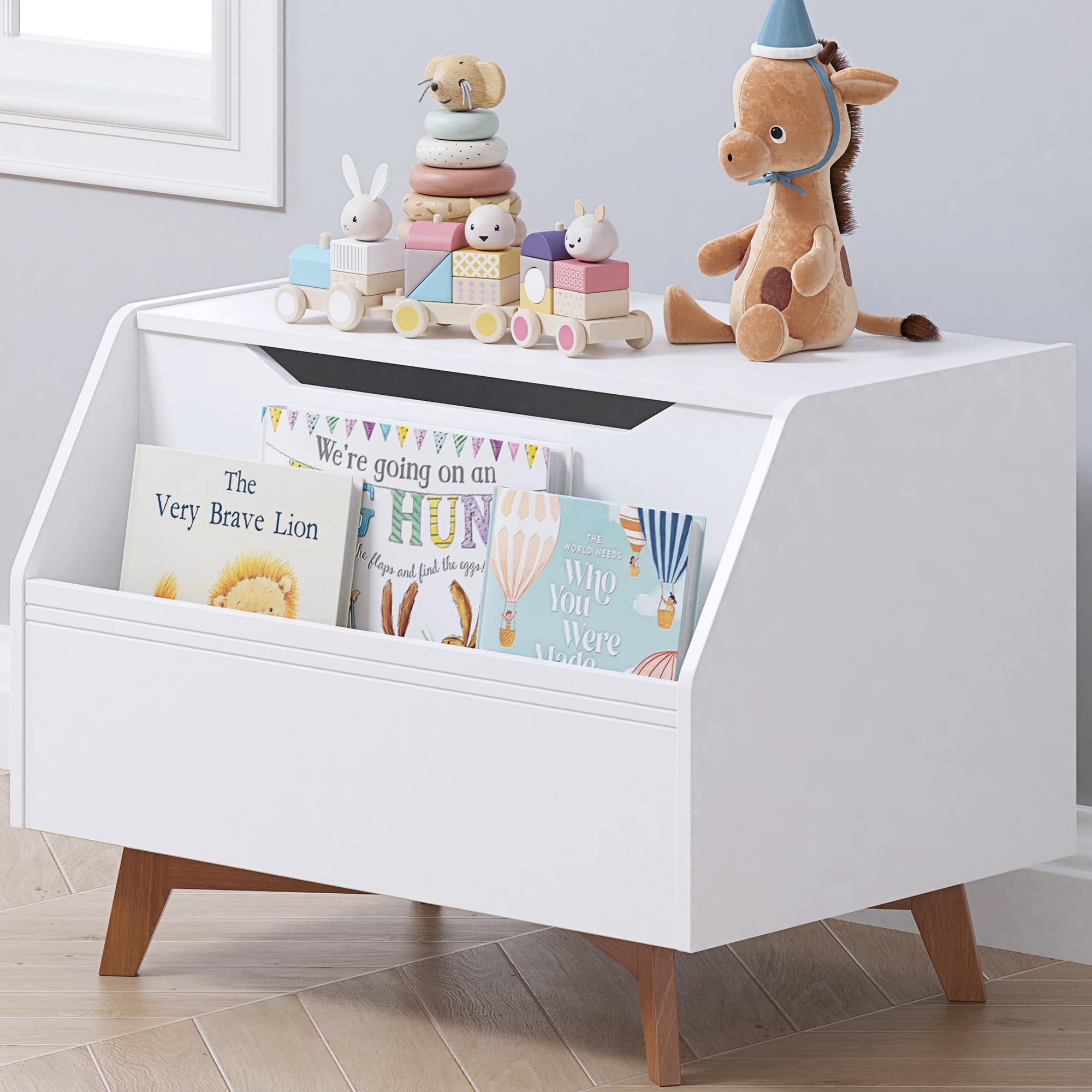 Kids Toy Box, Wooden Toy Chest, Kids Storage Organizer Bench with Front Book Storage