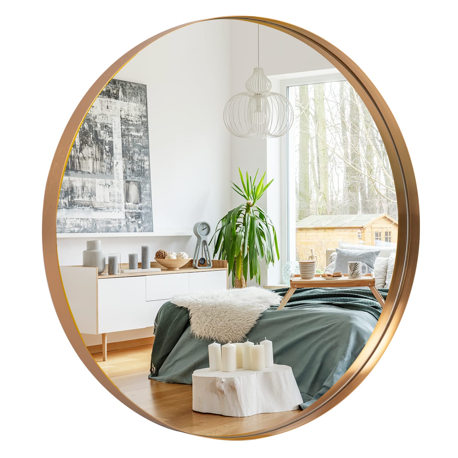 Round Mirror Circle Mirror 32 Inch Aluminum Alloy Frame Wall Mirror Large Vanity