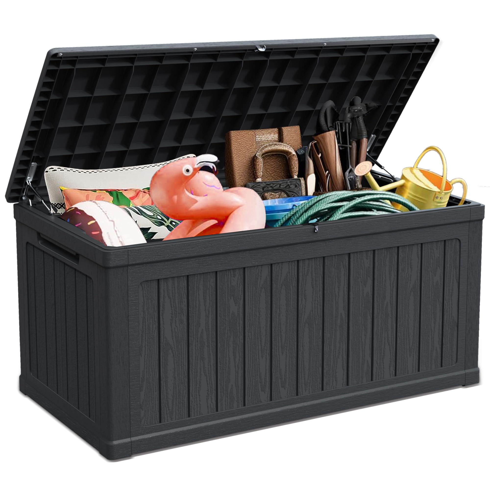 260 Gallon Double-Wall Resin Deck Box - Lockable Waterproof Outdoor Storage Box