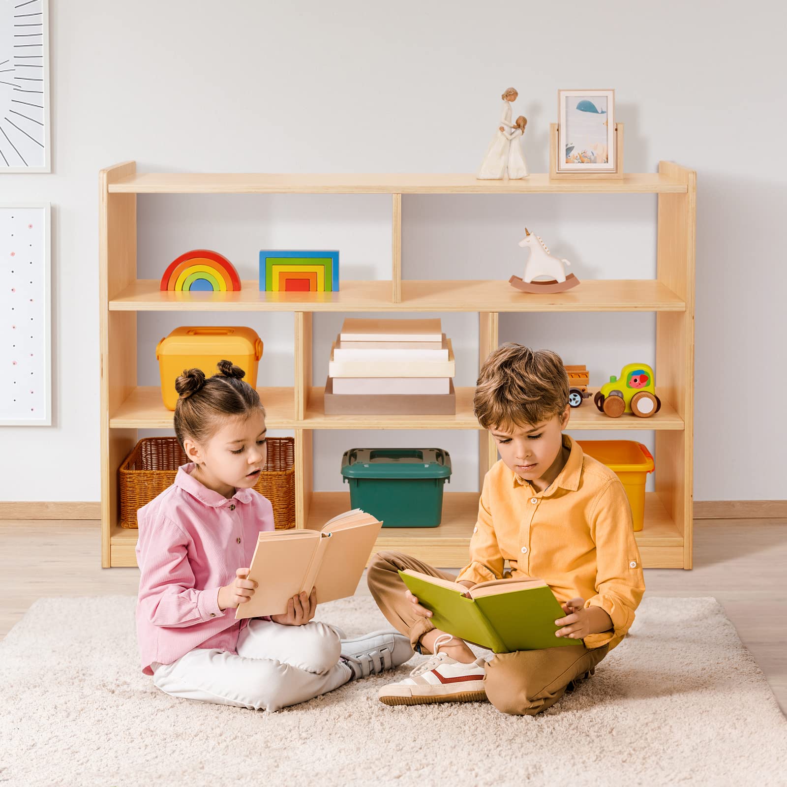 Montessori Shelf 8-Section Wood Storage Cabinet, Montessori Bookshelf for Kids, Toy