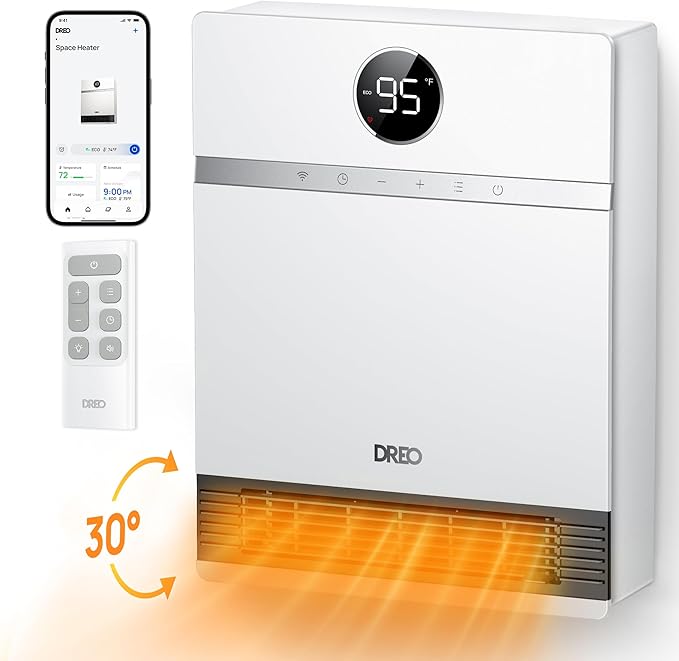 Smart Wall Heater, IP24 Electric PTC Space for Indoor Use, 30 Oscillation