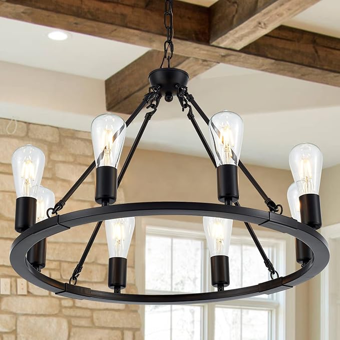 Black Farmhouse Wagon Wheel Chandelier 10-Light 31.5'' Vintage Industrial