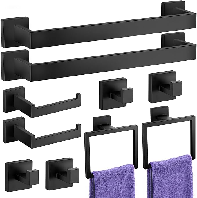 7-Pieces Towel Racks for Bathroom, SUS304 Matte Black Bathroom Accessory Set