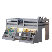 Twin Size Low Loft Bed with Stairs for Kids