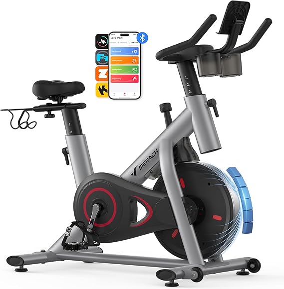 Magnetic Resistance Stationary Bike with Screen, 300lbs Indoor Cycling Bike