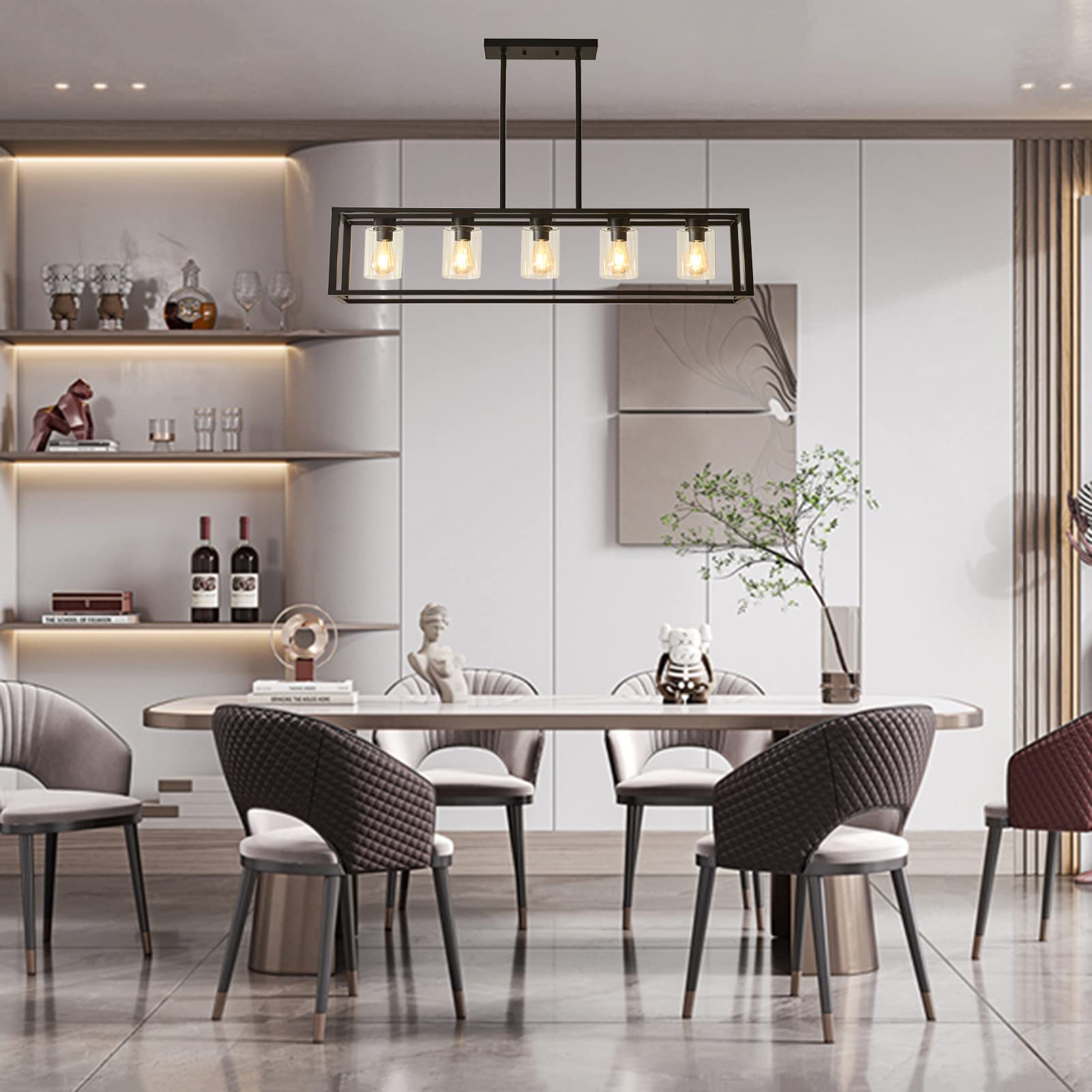 Farmhouse Dining Room Light Fixture Kitchen Island Pendant Lighting Rectangle Black Dining