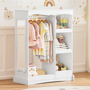 Up Storage with Flower Mirror, Open Hanging Closet Wardrobe for Children