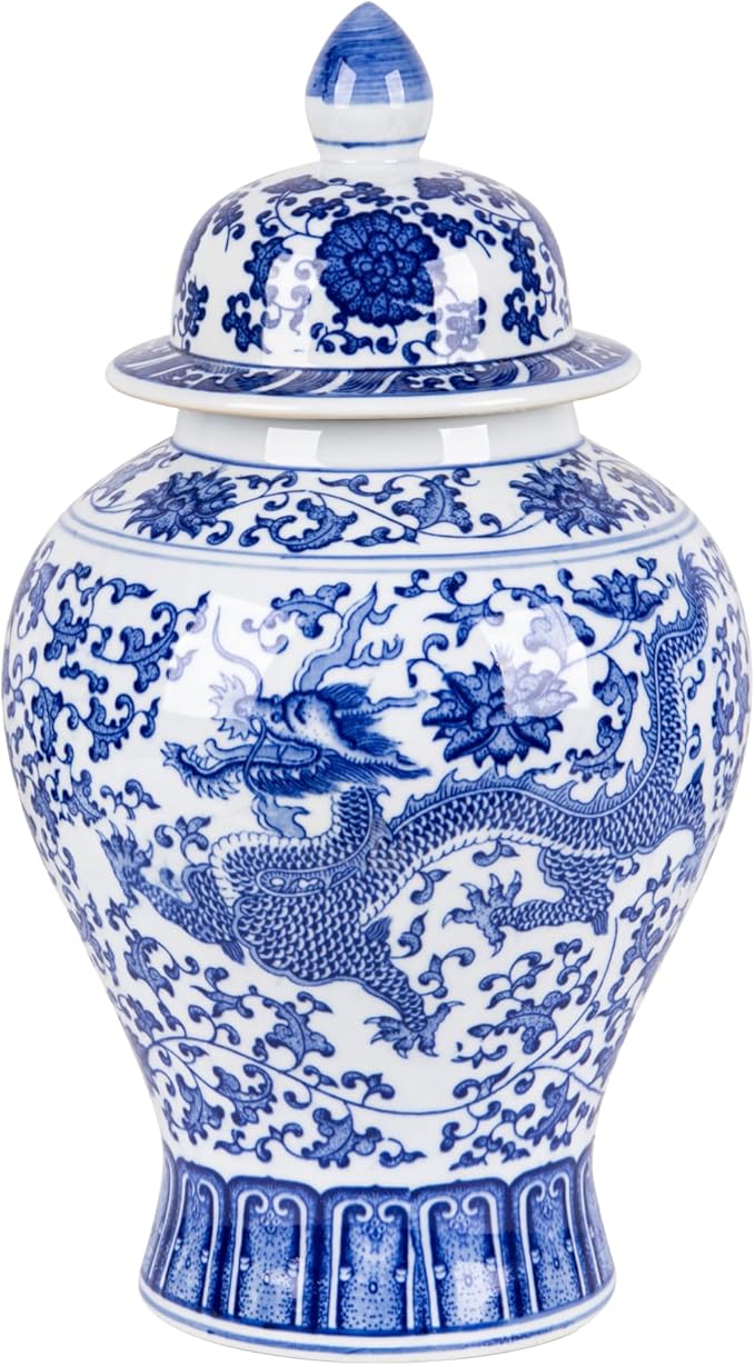 12.4” Classic Blue and White Porcelain Vase, Art Decor Big Vase