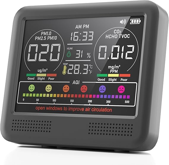 16-in-1 Indoor Air Quality Monitor, Formaldehyde Detector with Beep Alarm