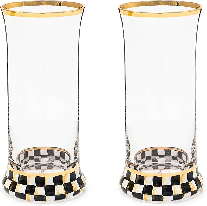 Highball Glasses, Tall Drinking Glasses with Gold Rims, 15 Ounces