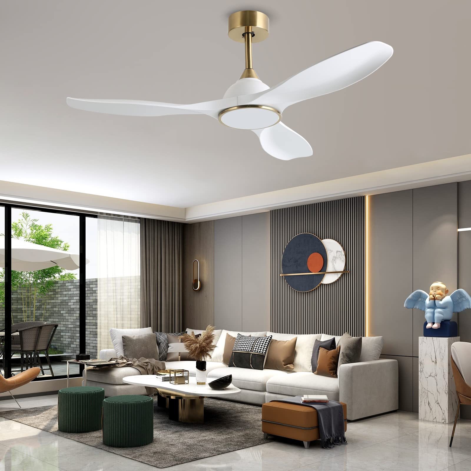 52 Inch 6 Speed High CFM Quiet DC Motor Modern Ceiling Fan with Lights Remote Control